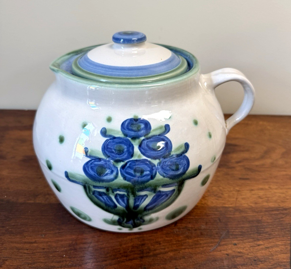 Vintage M.A. Hadley Blueberry Bouquet Bean Pot & Lid Signed Kentucky Pottery